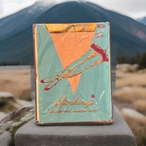 Vintage NOS Super Stretch Sheer Seamless Mesh Stockings Beige 1960s 9 1/2